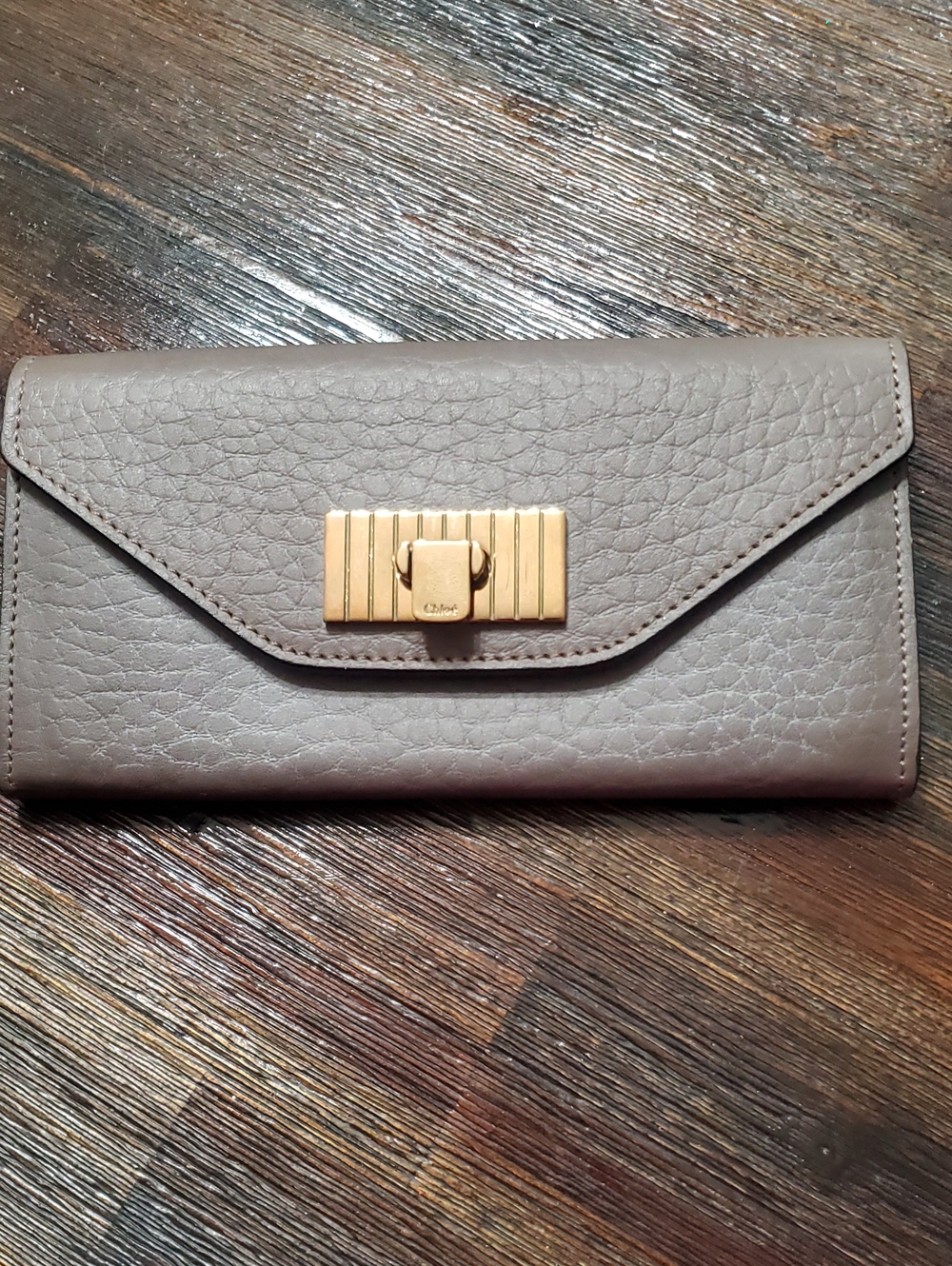 Chloe Taupe Leather Envelope Wallet with Gold-Tone Clasp